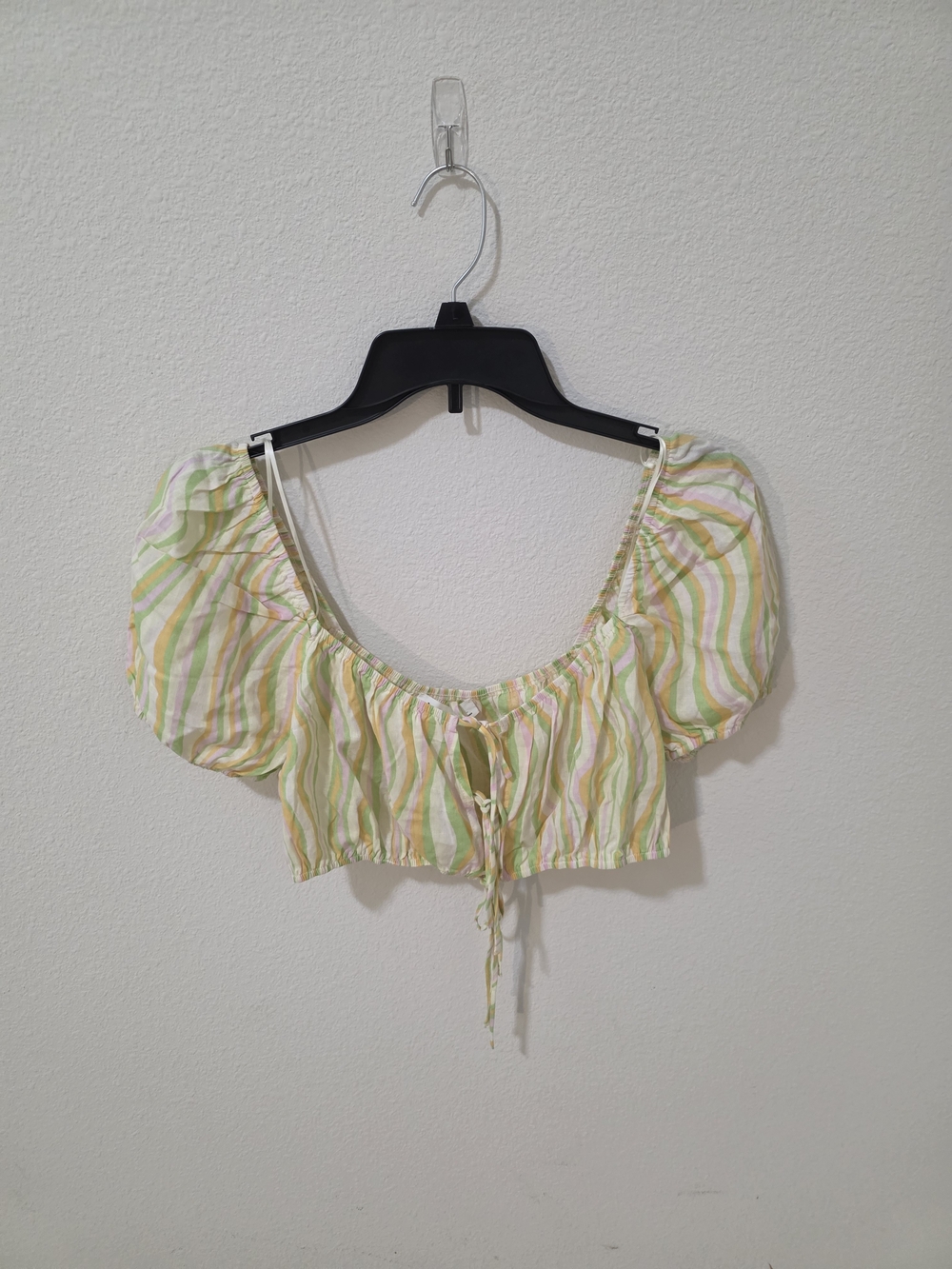 Elodie Pastel Striped Puff-Sleeve Crop Top - Yellow, Green & Pink